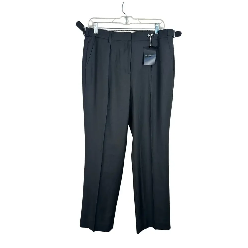 NWT‎ J.Crew Collection Gray Pleated Trouser Buckle Tab Wool Women's Size 10